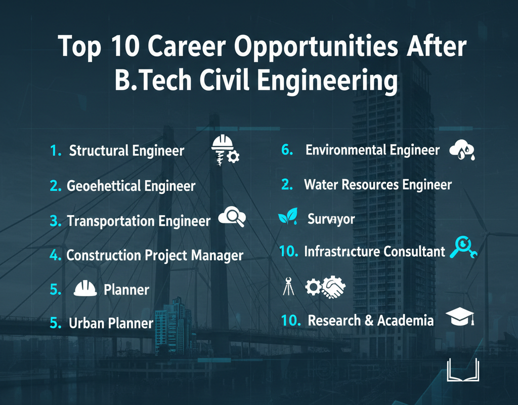 Top 10 career opportunities after B.Tech Civil Engineering